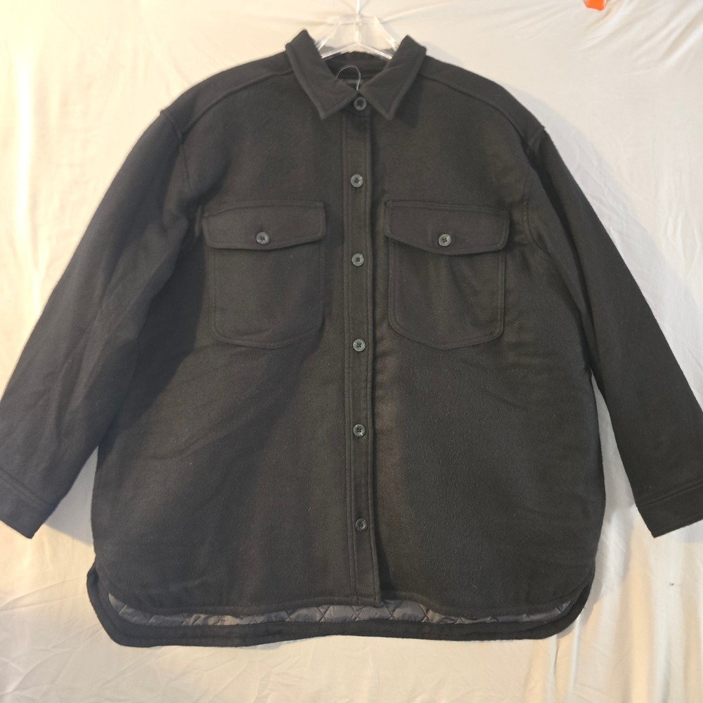 Eddie Bauer Shirt Jacket 2XL Women Black Quilt Lined button up Shacket Solid